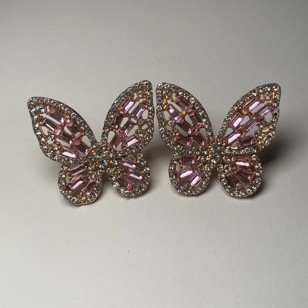 Crystal butterfly earrings pink and white - Picture 3 of 6